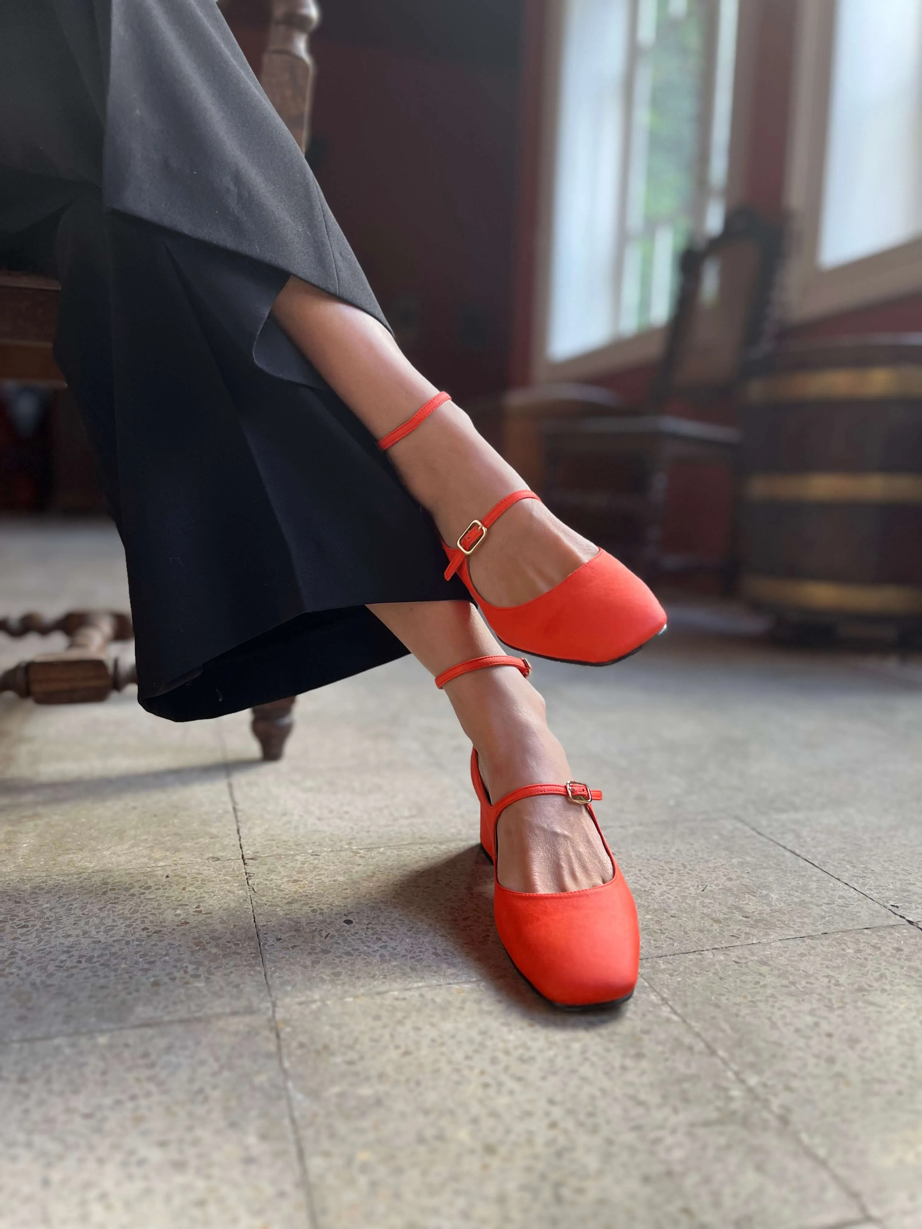 Belleville Vegan Eco Suede Heeled Pumps | Paprika