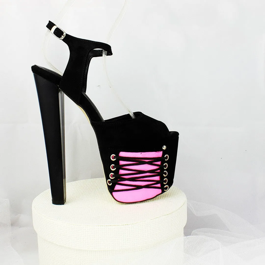 Black Pink Suede 19 cm Platform Heels