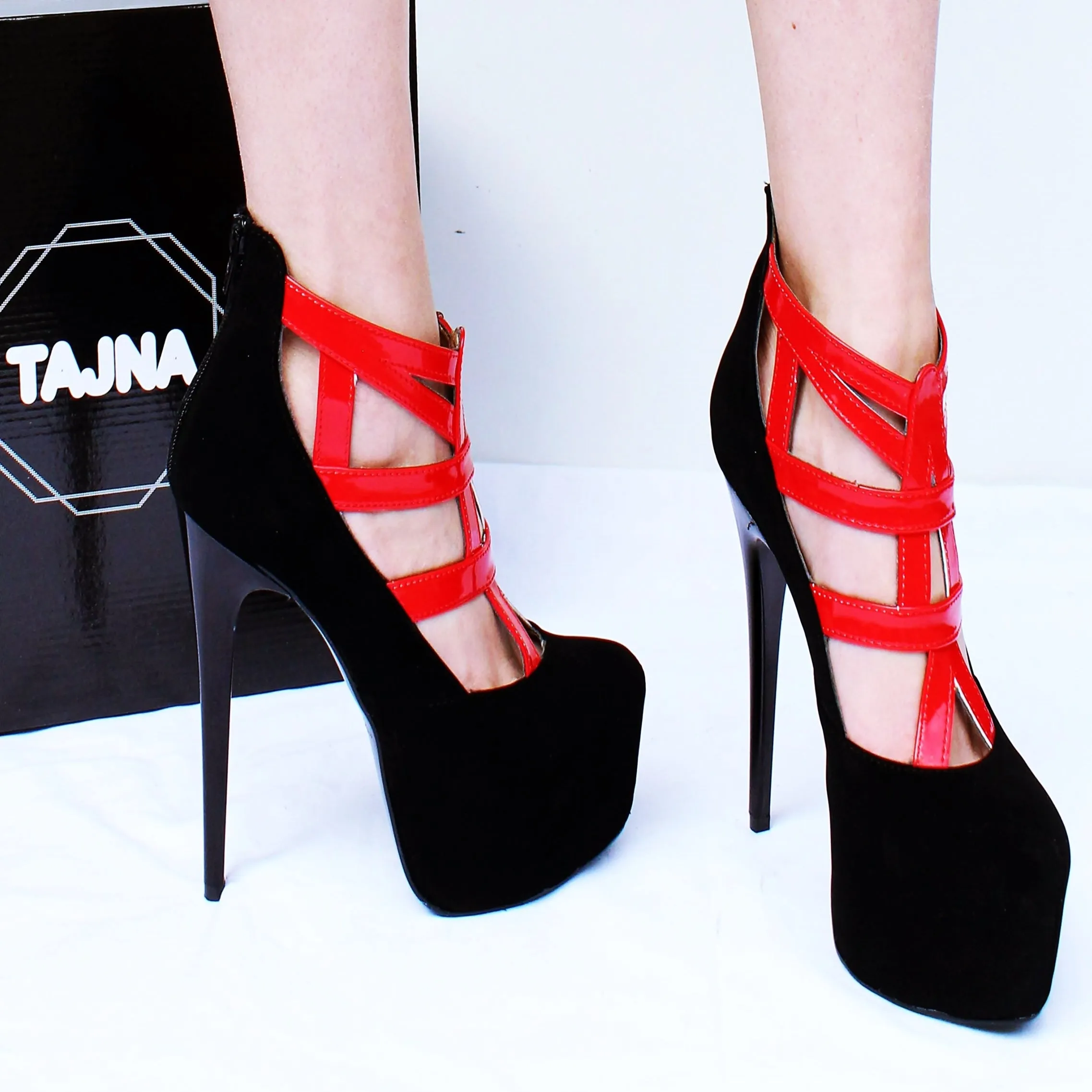 Black Red Cage High Heel Ankle Platforms