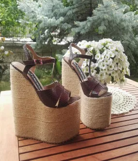 Brown Espadril 20 cm Heigh Heel Wedge Sandals