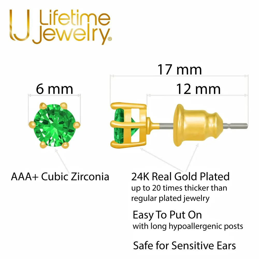 Cubic Zirconia Circle Birthstone Stud Earrings