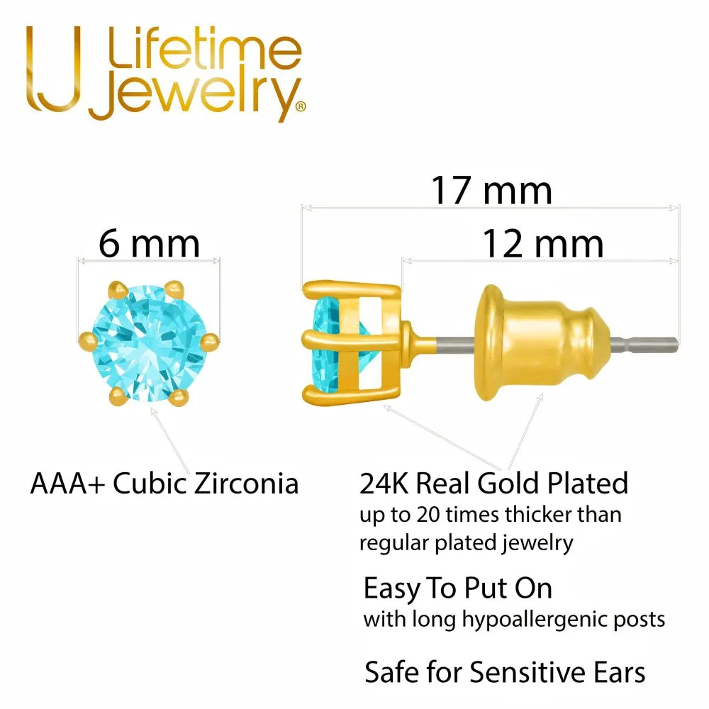 Cubic Zirconia Circle Birthstone Stud Earrings