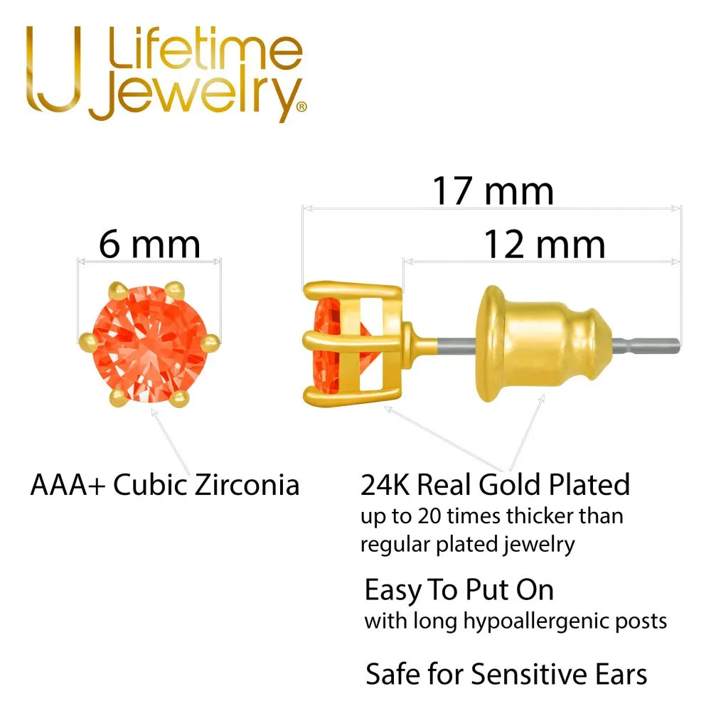 Cubic Zirconia Circle Birthstone Stud Earrings