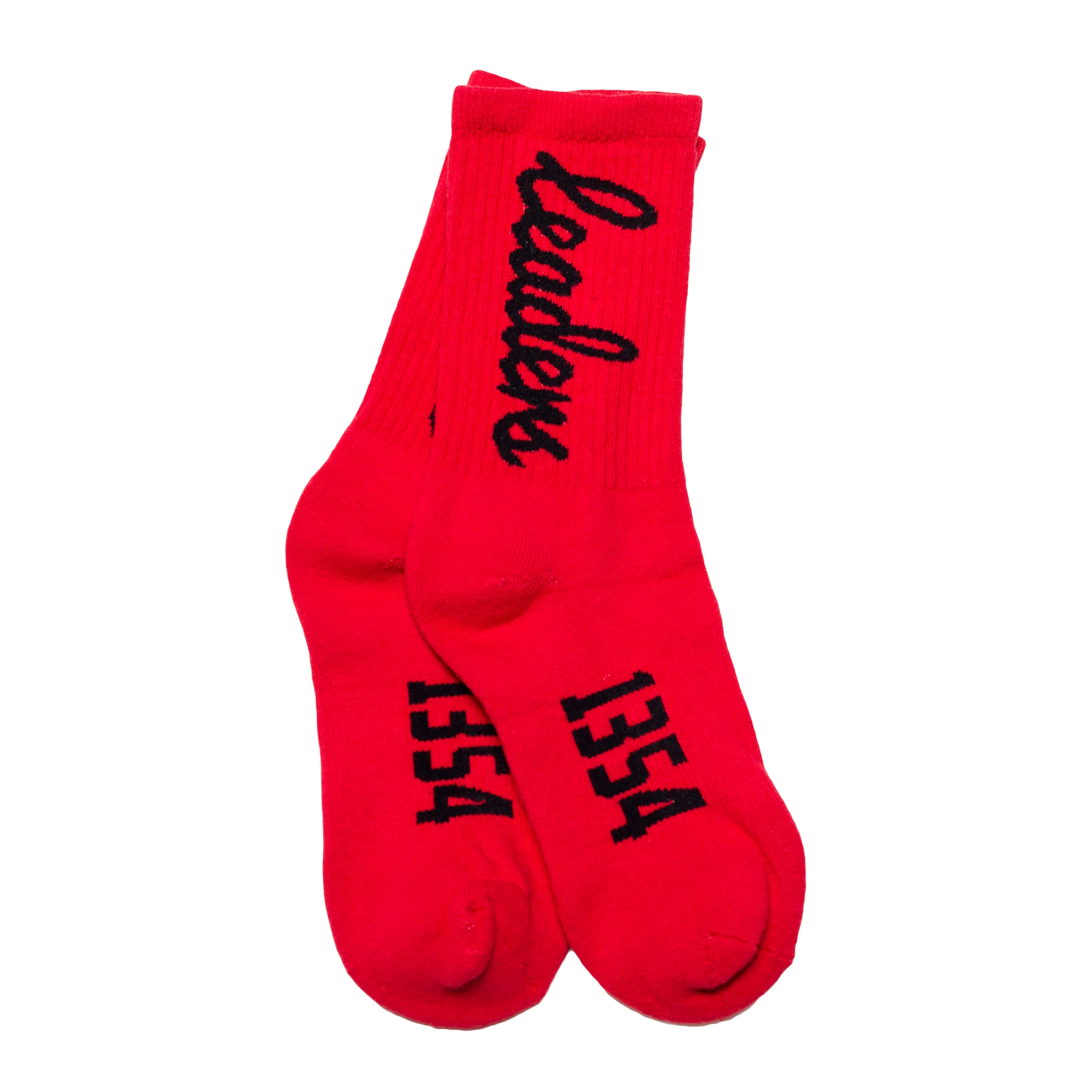 Cursive Crew Socks Red