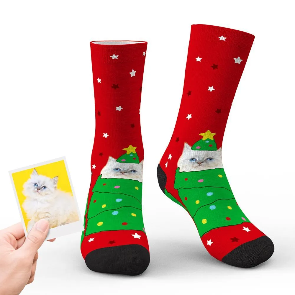 Custom Christmas Socks Personalised Pet Face Socks Christmas Tree Design Unique Gifts