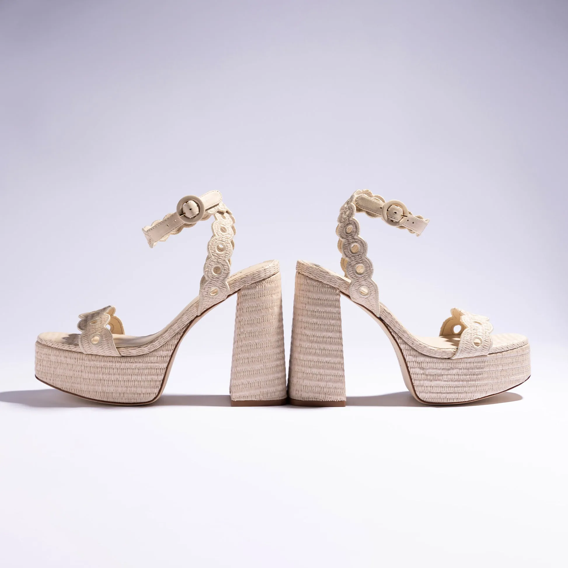 Dolly Broderie Sandal In Natural Raffia