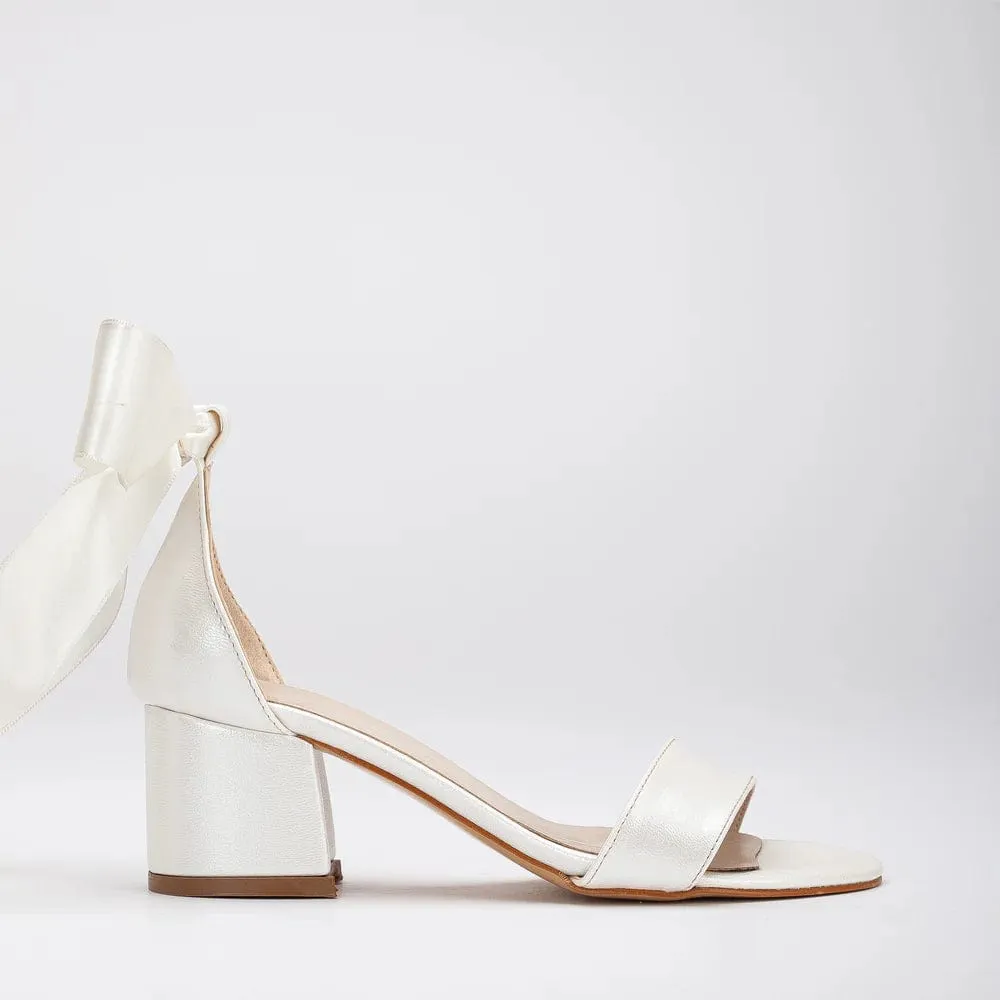 Hera Vegan Leather Ribbon Heeled Wedding Sandals | Ivory