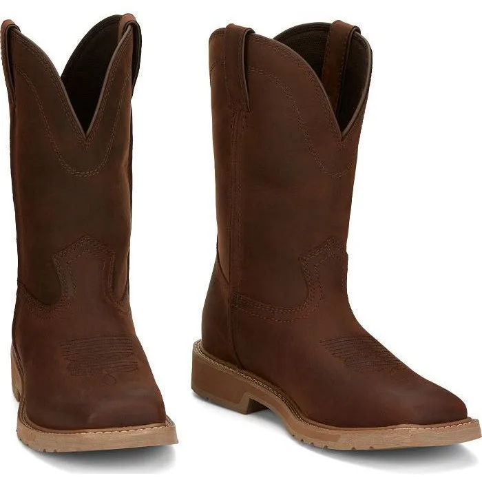 Justin Men's Buster 11" ST Pull On WesternvWork Boot -Brown- SE3100