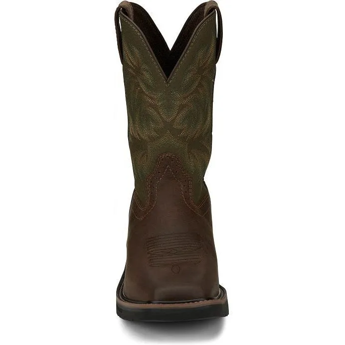 Justin Men's Driller 11 Square Toe Western Work Boot -Brown- SE4687