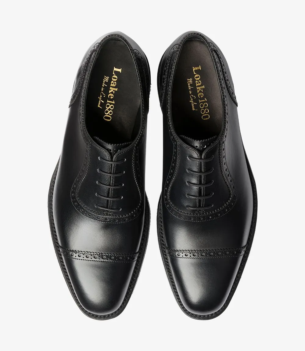 LOAKE - FLEET Premium calf semi brogue Oxford shoe - Black