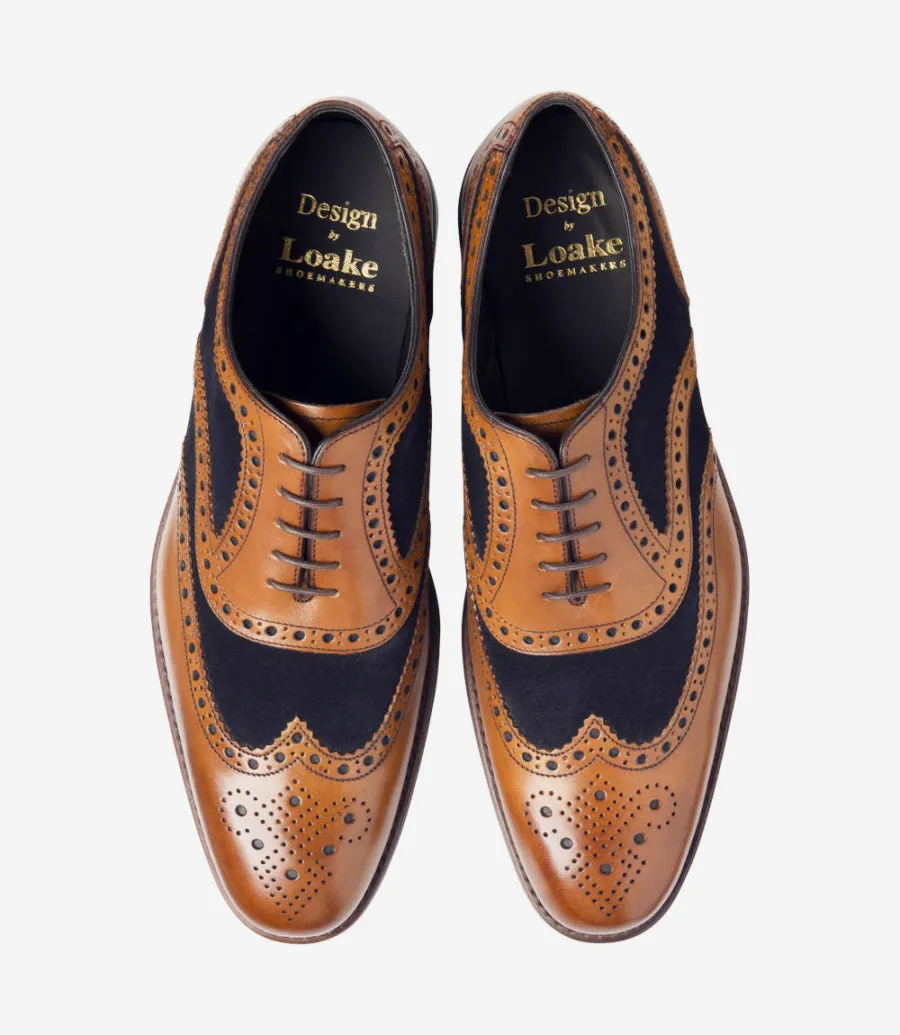 LOAKE - KERRIDGE Stylish Oxford Brogue - Tan & Navy Suede