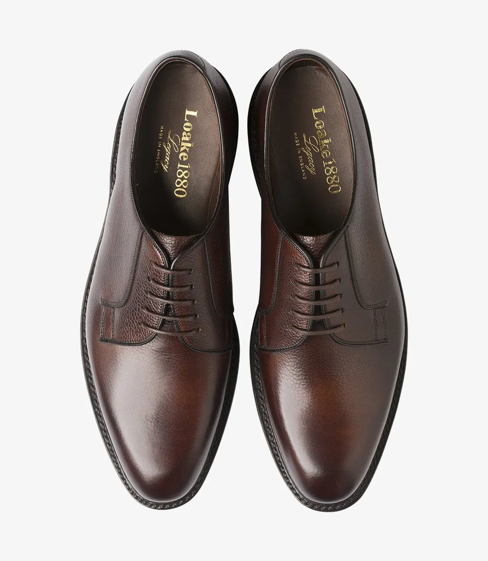 LOAKE -TROON Plain tie Derby shoe -Deep Rosewood Grain Burnished