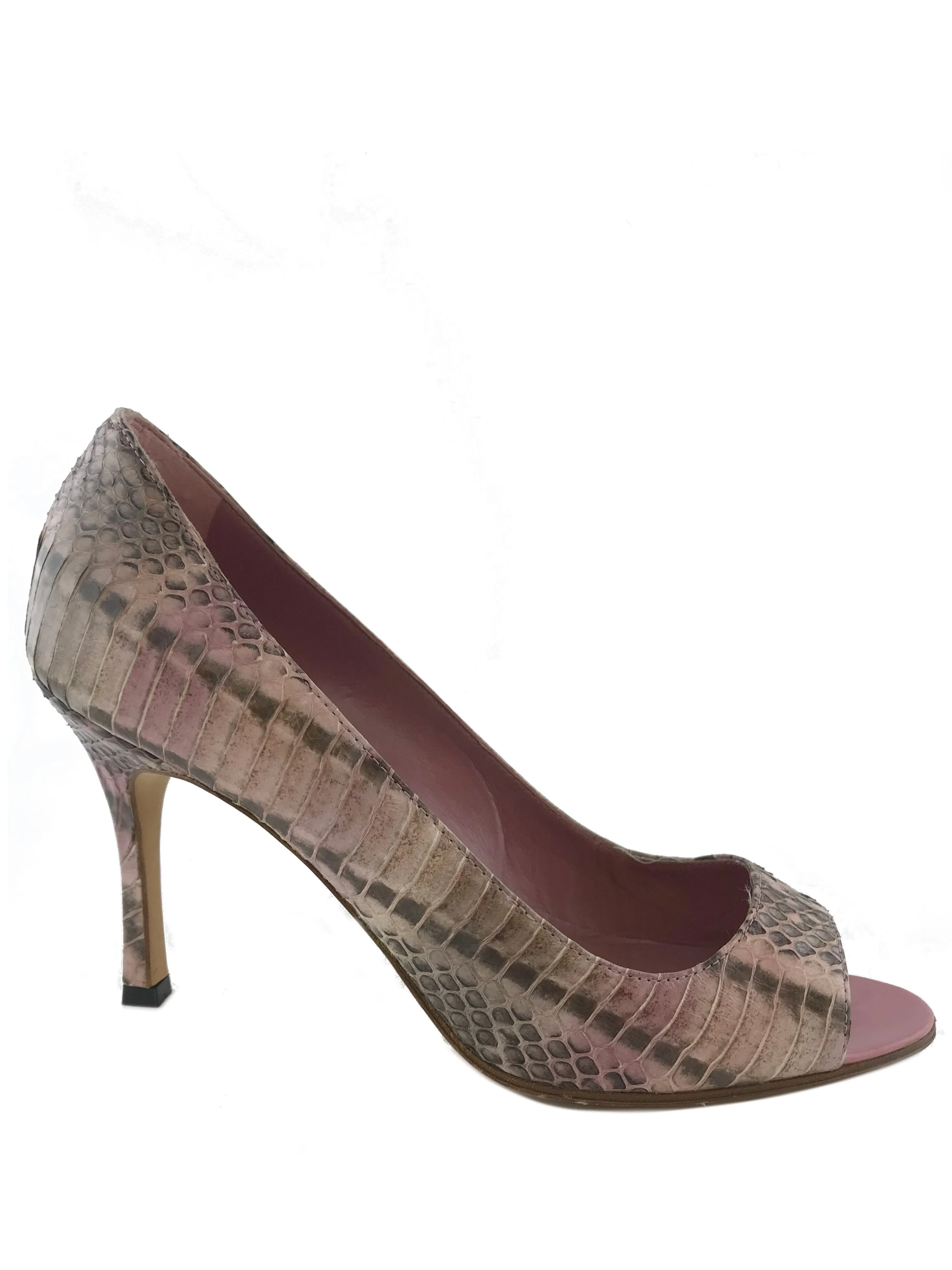 Manolo Blahnik Python Peep Toe Pumps Size 7