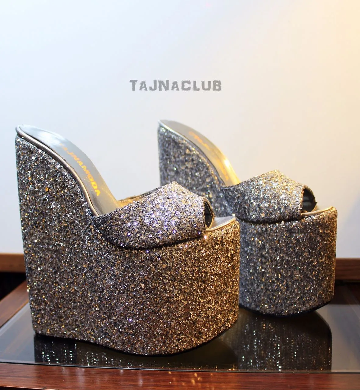 Mules Glitter Wedge Heel Platform High Heels Shoes