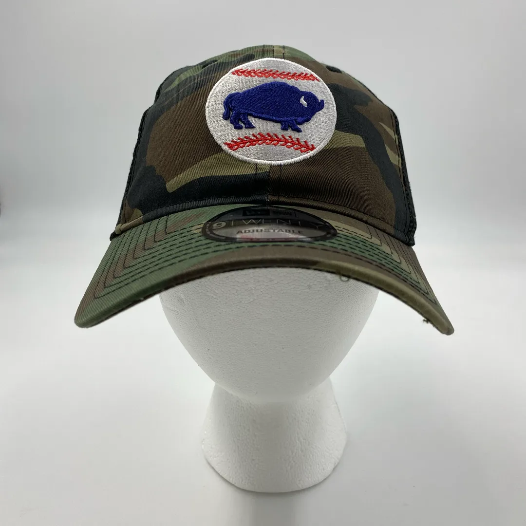 New Era Buffalo Bisons Camo Adjustable Trucker Hat