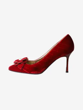 Red flower-detail velvet heels - size EU 38