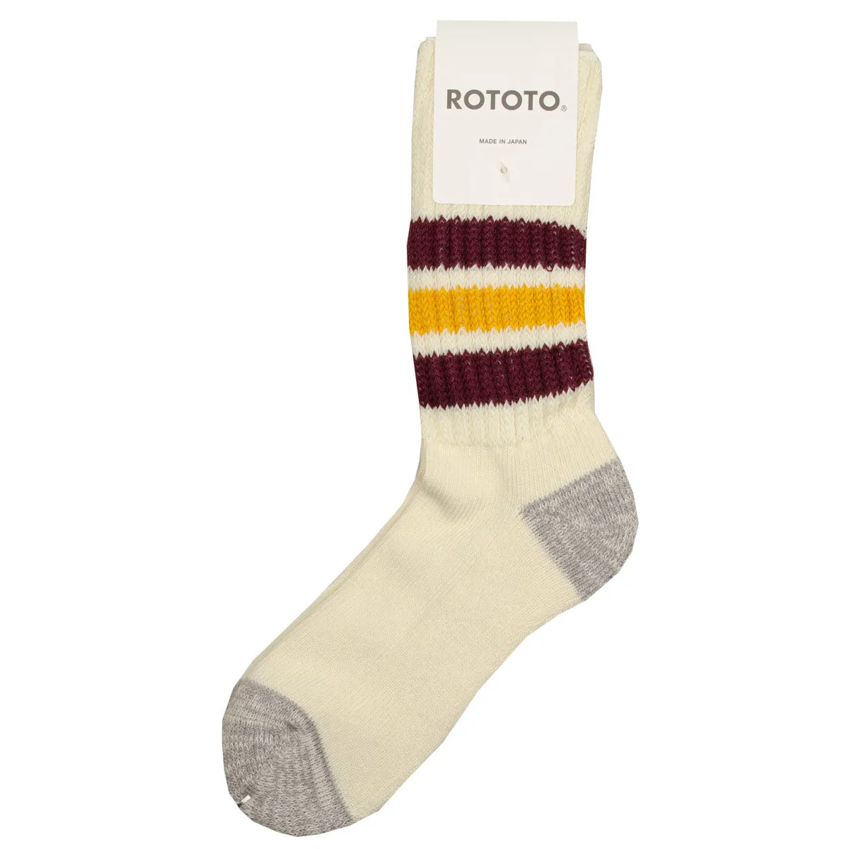 RoToTo - Coarse Ribbed Old School Crew Socks - Bordeaux / Yellow