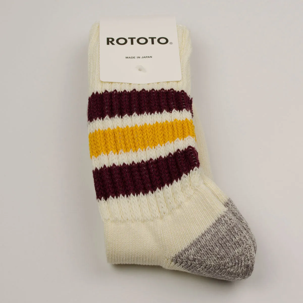 RoToTo - Coarse Ribbed Old School Crew Socks - Bordeaux / Yellow