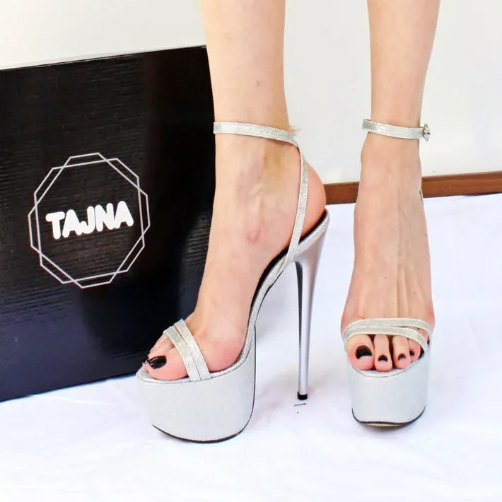 Silver Shiny Strap Peep Toe Platform Shoes